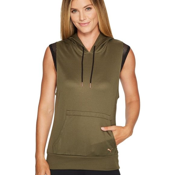 NWT Puma Explosive Sleeveless Hoodie, Olive, Sz M - Picture 4 of 7